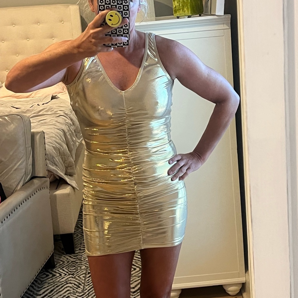 Solid & Striped liquid ruched front mini dress XS. GOLD!